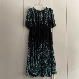 Chic Black and Green Floral Midi Dress